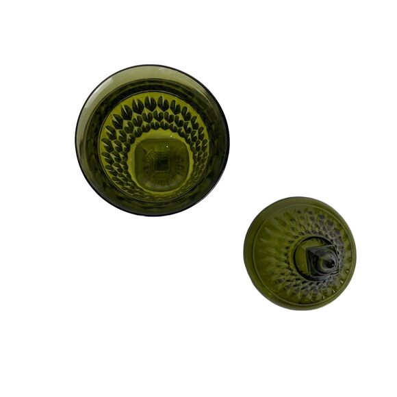 mt. vernon candy box & cover olive green Mod glass Bowl 3362 Footed 9 3/4” - Picture 4 of 4